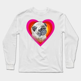 Rainbow super cute pug on a heart Long Sleeve T-Shirt